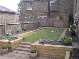 Railway Sleeper Steps Into Retaining Wall Sleepers In Garden Sloped Garden Garden Stairs