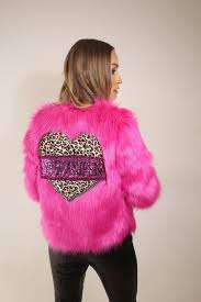 Fuchsia Hot Pink Faux Fur Leopard Print Heart Yas Queen Jacket Etsy Singapore