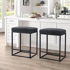 120352 37.5 adjustable bar stool with sleek track arms in black faux leather Mf Studio 24 Bar Stool Counter Height Bar Stools With Footrest Pu Leather Backless Kitchen Dining Cafe Chair With Thick Cushion Sturdy Chromed Metal Steel Frame Base For Indoor Outdoor Black 2pc