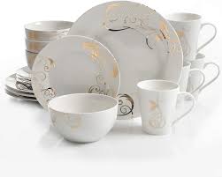 Gibson designs bella blue lavender purple floral stoneware round serving bowl gibson designs china gid257 blue & red flowers pattern set of 5 salad plates. Amazon Com Gibson Home Seasonal Dinnerware Set 16 Pc Serving Porcelain Gold Kitchen Dining
