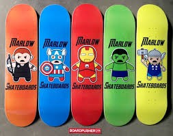 Featured Decks Of The Day Super Hero Series By Marlow Skateboards Skateboards Skateboard Art Superhero