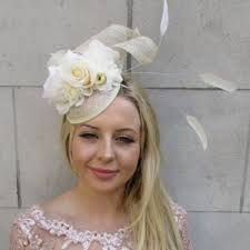 Large Purple Feather Fascinator Hat Teardrop Wedding Guest Hatinator  Headpiece Headband Races Mother of the Bride Cadbury Purple U12502