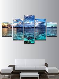 Sunset Ocean Print Unframed Split Canvas Paintings Ocean Print Canvas Painting Master Bedroom Design