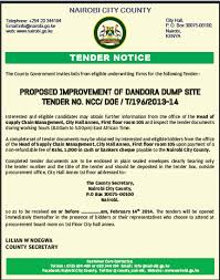 Tender Notice The County Government Invites Bids From Eligible Underwriting Firms For The Following Tender Proposed Nairobi City Nairobi County Underwriting