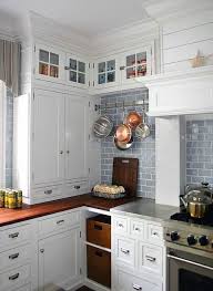 Love This White Cabinets Blue Subway Tile Butcher Block Darker Stained I Think I D Like Slight Light Blue Kitchens Kitchen Cabinets Kitchen Inspirations