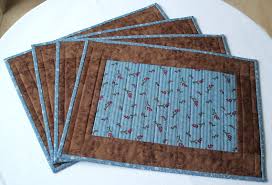 Quilted Placemats Blue Brown Table Mats Floral Place Mats Place Mats Quilted Brown Placemats Blue Placemats