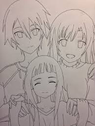 Drawing Art Kirito Asuna Yui Sao Steemit Start with a face shape and add in an outline of the hair. drawing art kirito asuna yui sao