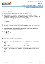 Students can access the ncert mcq questions for class 7 maths chapter 12 algebraic expressions pdf free download aids in your exam preparation and you can get a good hold of the chapter. Grade 7 Math Worksheets And Problems Algebra Expressions And Equations Edugain Global