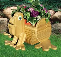 frog flower pot holder wood