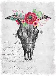 Watercolor bull skull head with multicolored horns,poppies flowers,branches,fern leaves,feathers. Cow Skull With Watercolor Flowers Digital Art By Mihaela Pater