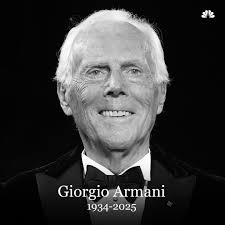 Giorgio Armani, the Italian designer who turned the concept of understated  elegance into a multibillion-dollar fashion empire, has died, his fashion  house confirmed. He was 91. https://on.nbcdfw.com/iTyHLDs