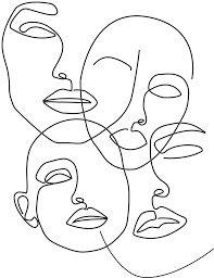 Abstract Carnival Face Printable One Line Child Like Drawing Print Minimalist Emoji Faces Art Abstract Face Art Drawing Prints Outline Art