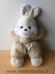 Doudou Lapin Nounours Peluche Blanc Marron Salopette Doudou Perdu Doudou Lapin Doudou