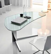 Furniture Outstanding Modern Office Desk Design With Oval Glass Table Combined Freestanding Triangle Foot Also Fancy Whit Office Desk Designs Modern Glass Desk