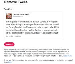 I make videos on the internet for people on the internet! Updated Twitter Freezes Cwr S Account Over News Story On Transgender Dr Rachel Levine Catholic World Report