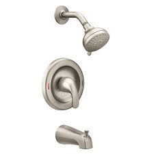 I have a moen chateau tub and shower trim kit from the 90's. Moen Adler Single Handle Round 1 Spray Tub And Shower Faucet In Brushed Nickel The Home Depot Canada