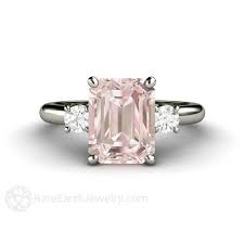 2ct Pink Morganite Ring Morganite Engagement Ring Emerald 3 Stone Conflict Free Diamonds 14k 18k Pink Morganite Ring Gold Gemstone Ring Emerald Engagement Ring