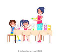 Illustration of kids having a picnic. Family Picnic Mother And Kids Vector Illustration Family Picnic Mother Holding Plate With Banana Apples And Kids Sitting Canstock
