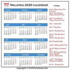 National and state holidays are included. 2020 Holiday Calendar Malaysia Malaysia 2020 Holidays