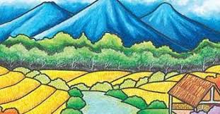 Warna yang digunakan untuk mewarnai pun sangat beragam, namun terkesan gelap. Lukisan Pemandangan Alam Yang Mudah Ditiru