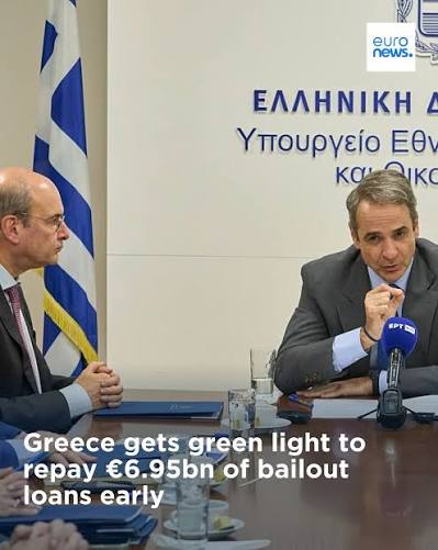 Greece has been cleared to repay almost €7bn of bailout loans ahead of  schedule, in a move European officials say will improve the country's debt  position. ➡️ https://l.euronews.com/C1sO