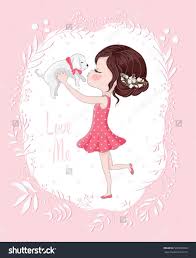 Cute Girl With Dog Cute Dog Illustration For Apparel Book Illustrations For Children T Shirt Graphic Girl With Fl Illustration Illustrasyonlar Sevimli Kopekler
