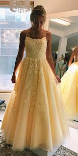 A Line Round Neck Yellow Tulle Lace Prom Dresses Formal Dresses Psk032 Trendy Prom Dresses Champagne Prom Dress Long Prom Dresses Yellow