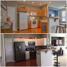 Before After Oak Cabinets White Appliances To White Cabinets And Slate Gray Appliances By Ge Oak Cabinets Slate Appliances Kitchen White Cabinets