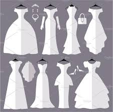 Wedding Dresses Flat Silhouettes Set Fashion Vector Wedding Dress Silhouette Embellished Wedding Dress