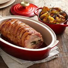 Stuffed Pork Neck With Roasted Potatoes And Apple Sauce Pork Neck Recipe Le Creuset Recipes Pork
