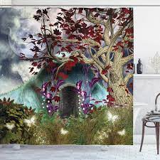 Bring the magic of fairies right into your bathroom! Mystical Tree Anime Moon Digital Art Wooden Door In The Fairy Garden Bathroom Decor Shower Curtains Aliexpress