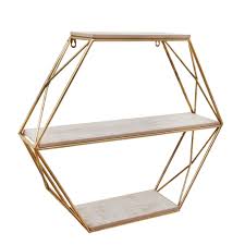 Next day delivery & free returns available. Sagebrook Home Metal Wood 3 Tier Hexagon Wall Shelf Gold Walmart Canada