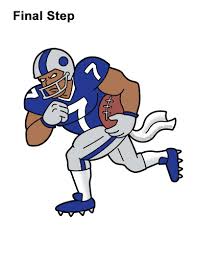 To the right, draw a thin shape that has pointy tip pointing down for the football player's shoe. Cartoon Football Playing Drawing