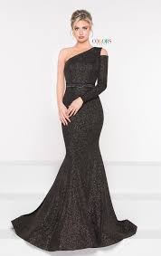 Black And Silver Gown With Sleeves Colors Dress 1990 One Long Sleeve Glitter Gown Colorful Dresses One Piece Gown Dresses