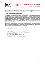 Une mission qui pourrait se définir comme la contribution active au pilotage global de. Master Controle De Gestion Syllabus De L Annee 1