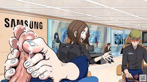 1boy 1girls barefoot blush clothed sex clothing cum cum on feet  cumming egirl ejaculation exhibitionism feet female foot fetish foot focus  footjob indoors male mascot mascots moekaki office public