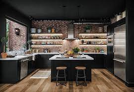 Black transitional kitchen design with contemporary black cabinets with stainless steel hardware along with stainless steel appliances and dark wood floor. 80 Black Kitchen Cabinets The Most Creative Designs Ideas Interiorzine