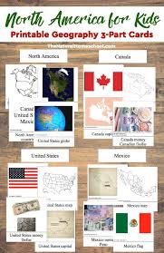 North America For Kids Printable Geography 3 Part Cards The Natural Homeschool In 2020 North America Map North America History North America