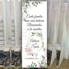 Es tamaño a3 lleva una base de panelado de madera incluida, para poder apoyarlo en cualquier sitio. Banner Elegante Para Bodas Bienvenidos A Nuestra Boda Cartel Bienvenida Boda Letrero De Boda