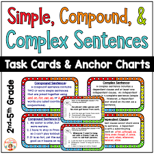 Simple Compound And Complex Sentences Anchor Charts And Task Cards