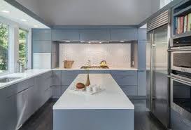 Flavin Architects Nat Rea Photography Blue Cabinets Dark Wood Floor Double Oven Fl Modern Kitchen Design Kitchen Backsplash Trends Modern Kitchen Tiles