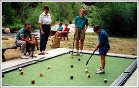 Mini Golf Pool Table So Fun Back Yard Mini Golf Diy Putting Green Putting Green Design Backyard Games Outdoor Games Yard Games