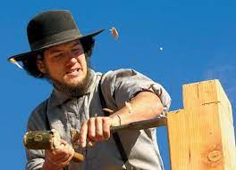 Amish Man Working On A Timber Frame Structure Montana Sarah S Country Kitchen Amische