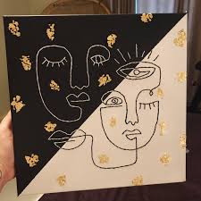 Abstract Line Faces Embroidered