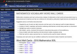 This Website Is From The Virginia Department Of Education And Provides Vocabulary Flashcards For Math T Vocabulary Word Walls Vocabulary Words Word Wall Cards