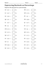 Expressing Decimals As Percentage In 2021 Percentages Math Grade 6 Math Worksheets Learning Mathematics