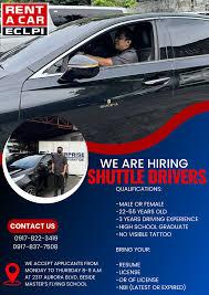 URGENT HIRING 20 SHUTTLE DRIVERS!** Company:** Enterprise Car Lease Phils  Inc.** Rate:** 645/day** Overtime:** 100.78/hr (4-5hrs usual OT)**  **Benefits:** 1. Complete benefits (SSS, Philhealth, Pag-ibig) 2. 5-days  service incentive leave annually