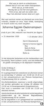 Johanna Eggink Oudenampsen Overleden Oudenampsen