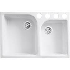 22 in undermount kitchen sinks kitchen sinks the home depot. Kohler Executive Chef Undermount Cast Iron 33 In 4 Hole Double Bowl Kitchen Sink In Basalt K 5931 4u Ft The Home Depot