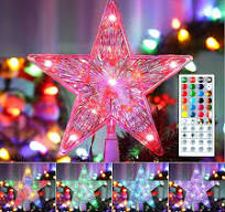 Brizled Small Star Tree Topper, 7.6" 11 LED Lighted Christmas Tree Topper,  Color Changing Solid/Flash Treetop w/Remote, Battery/USB Powered Xmas Tree  ...